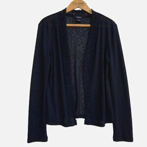 Vintage 90's Express Black Open Front Cardigan Size L Goth Witchy Pleated Lace